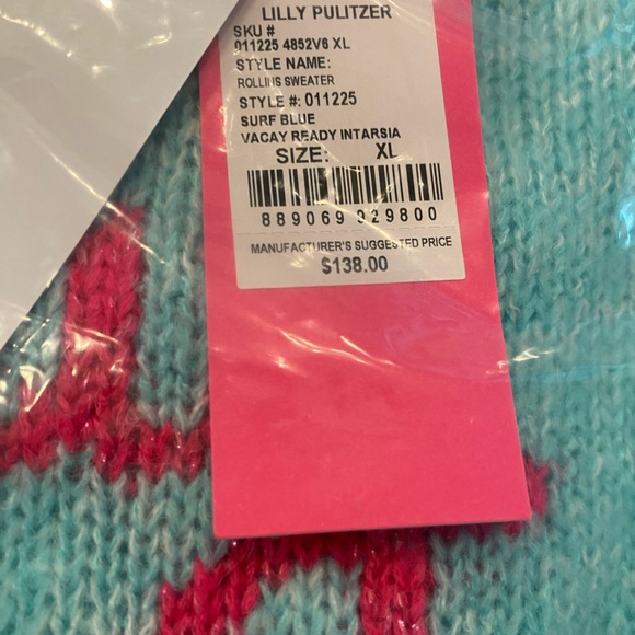 NWT Lilly Pulitzer Rollins Sweater Surf Blue Vacay Ready Intarsia SZ XL $138 - Picture 6 of 9